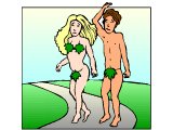 Adam and Eve walking away from Eden